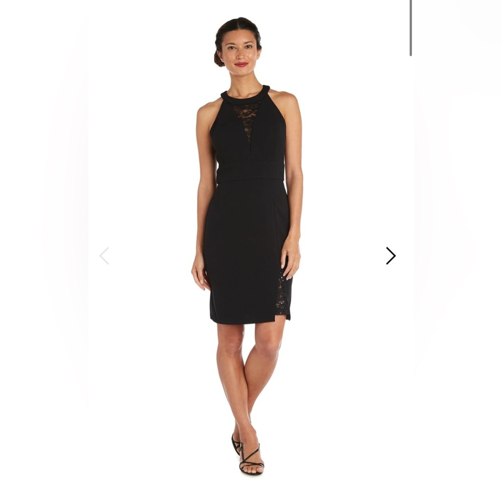 Nightway Black Lace Inset Halter Cocktail Dress Size 10 NWOT Evening Party‎ Glam